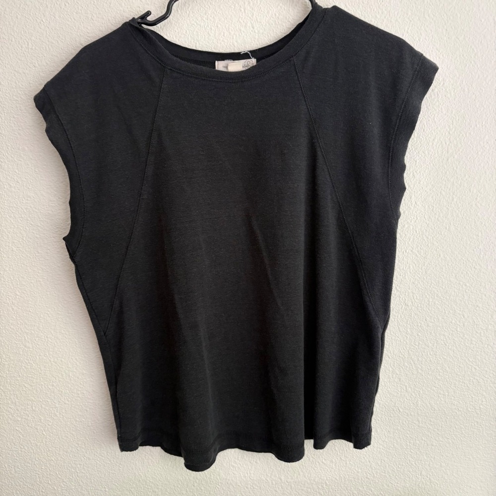 Treasure & Bond Womens Black Muscle Tee Cap Sleeve Crew Neck Relaxed Top Size M - Picture 3 of 7